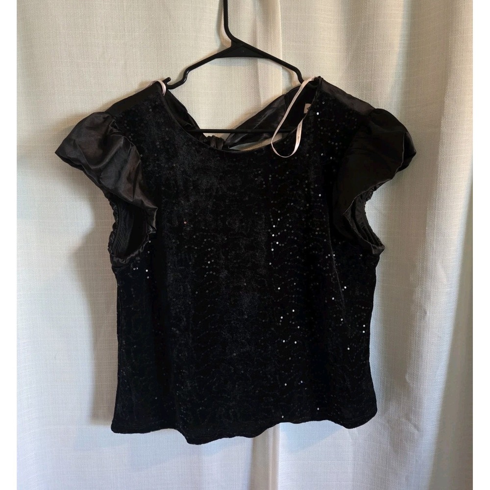 Nanette Lapore Black Sequins Velvet Short Sleeve Top Womens Large Tie In Back